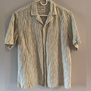 Zara Light Mint Green & White Short-Sleeve Button-Up Shirt